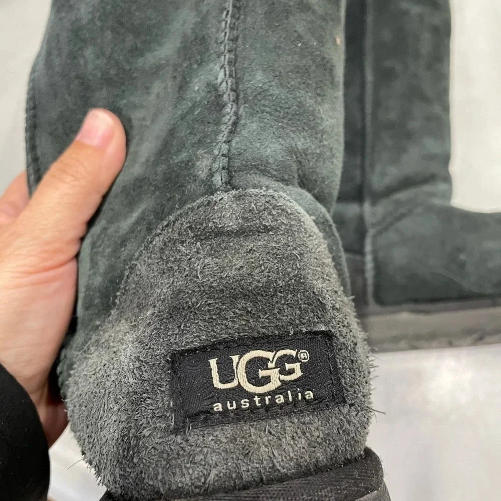 Uggs Womens Size 8 Classic Tall II Suede Sheepskin Boots Black Ugg